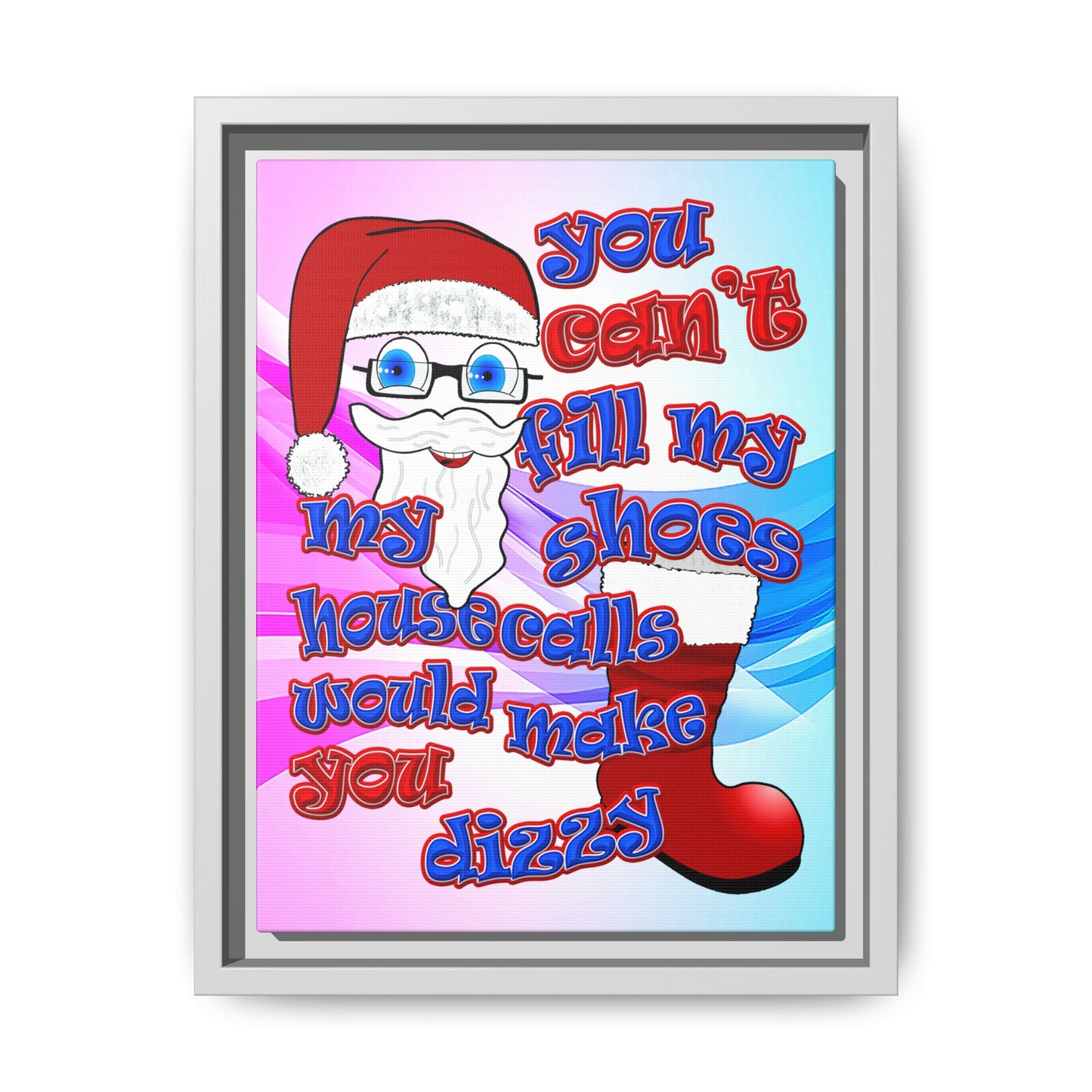 santa's shoes - framed canvas art (light blue-pink wave)