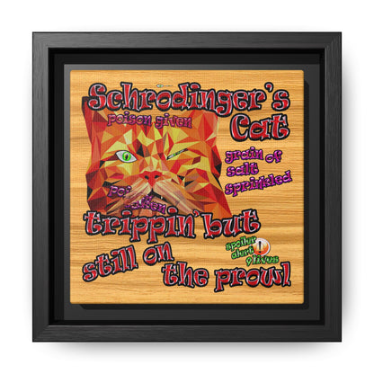 schrodinger's cat - framed canvas art (butterscotch wood finish)