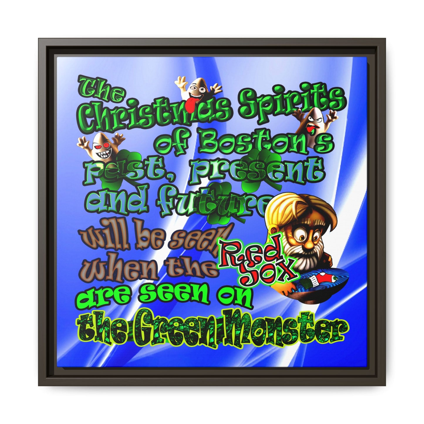 christmas spirits of boston - framed canvas art (blue-white wave)