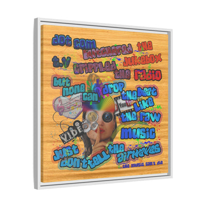 drop the beat - framed canvas art (butterscotch wood finish)