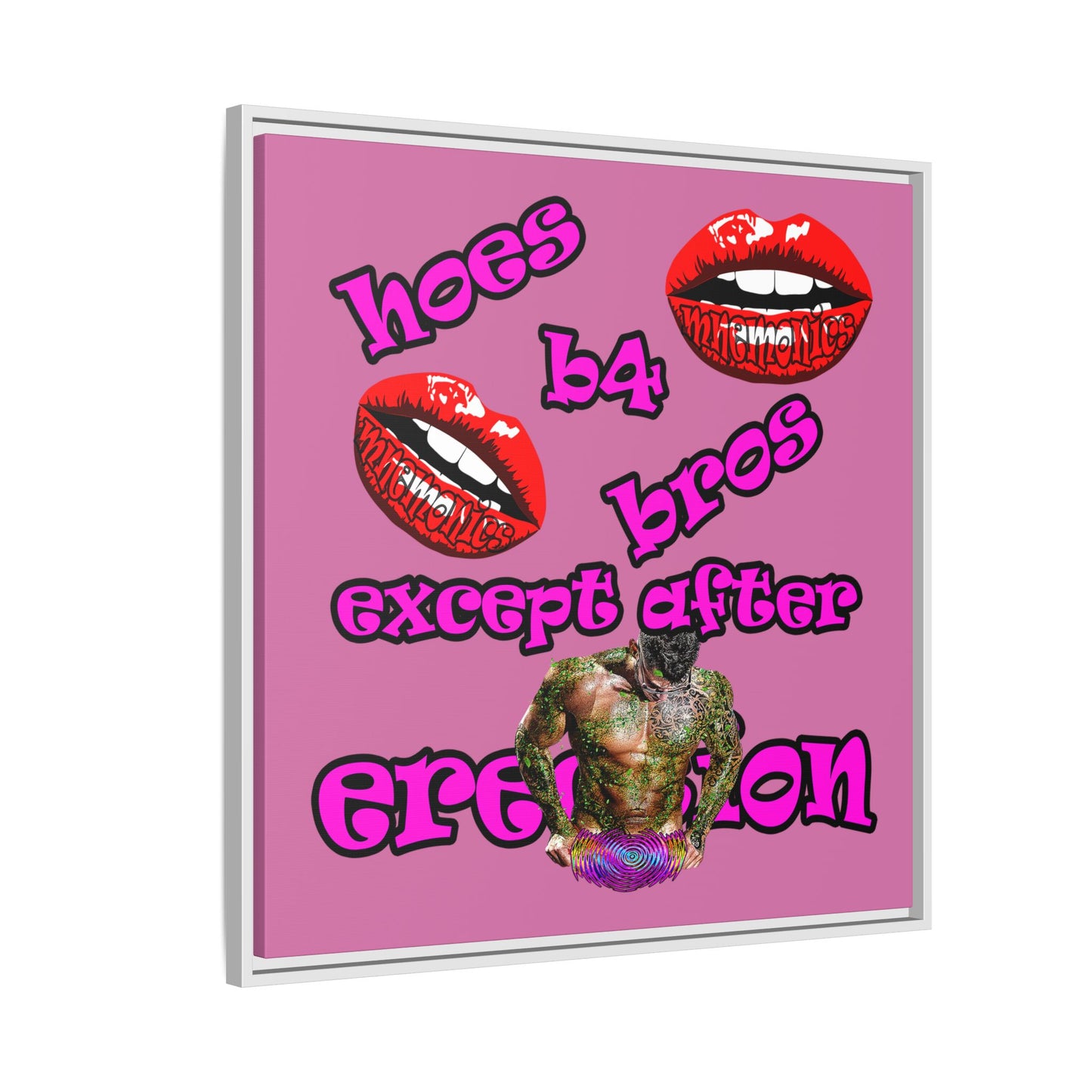 hoes b4 bros - framed canvas art (light pink)