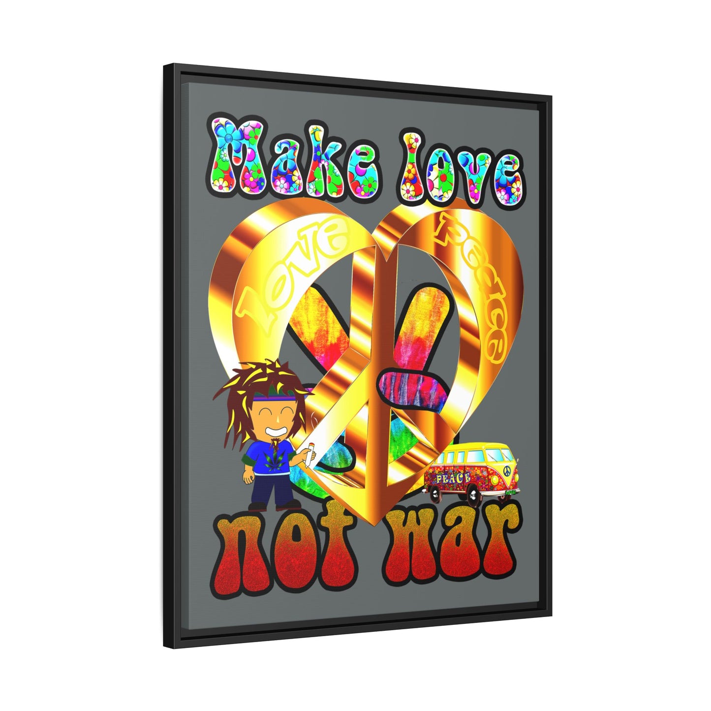 love peace - framed canvas art (dark grey)