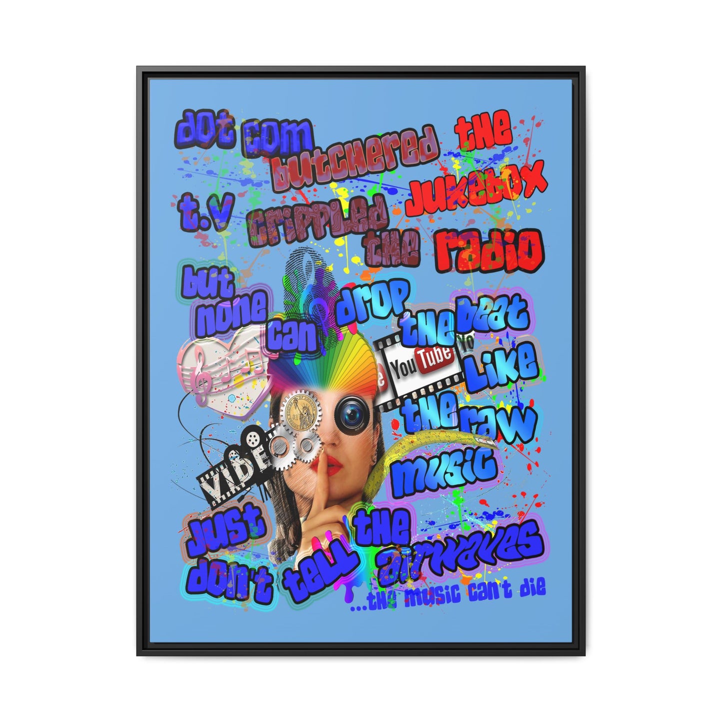 drop the beat - framed canvas art (light blue)