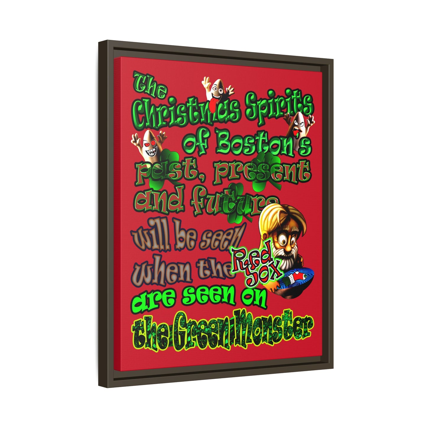 christmas spirits of boston - framed canvas art (dark red)