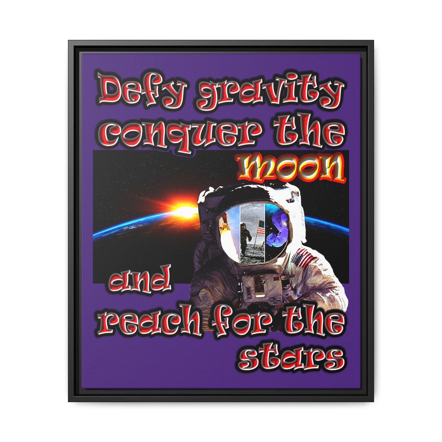 defy conquer reach - framed canvas art (purple)