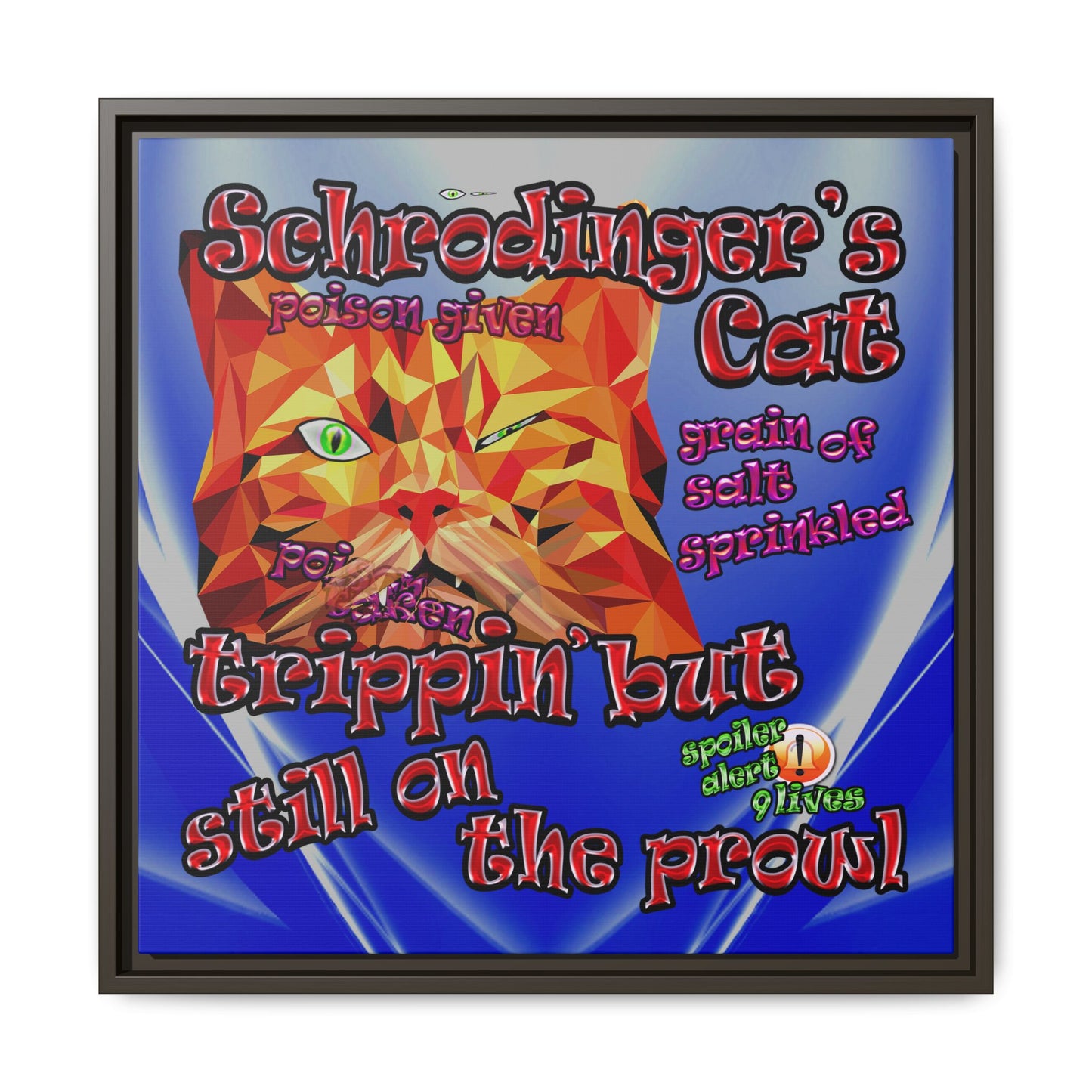 schrodinger's cat - framed canvas art (blue-white wave)