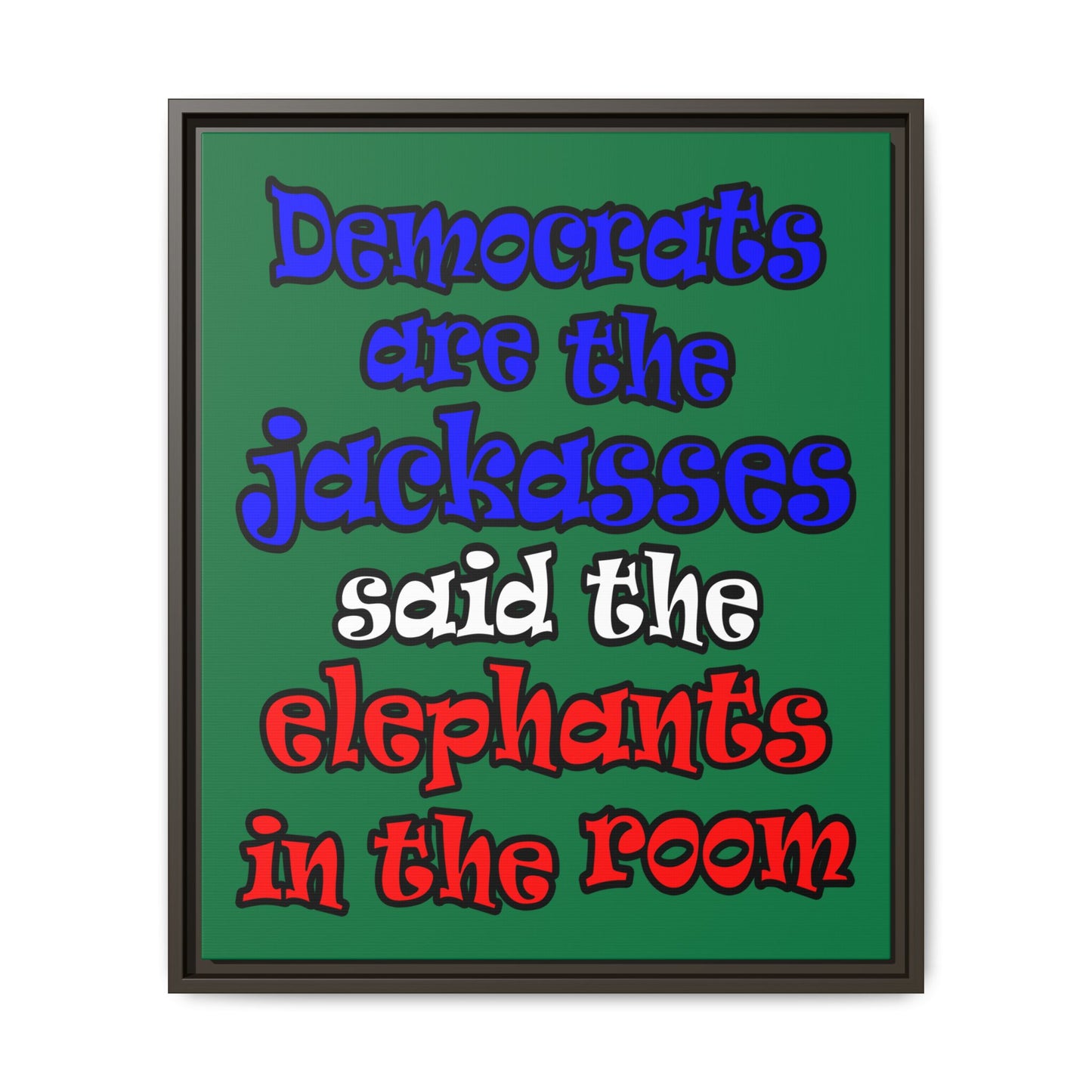 donkeys and elephants - framed canvas art (dark green)