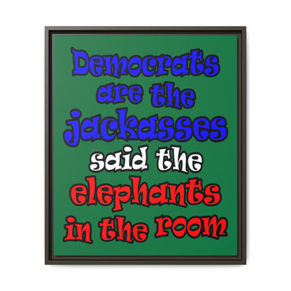 donkeys and elephants - framed canvas art (dark green)