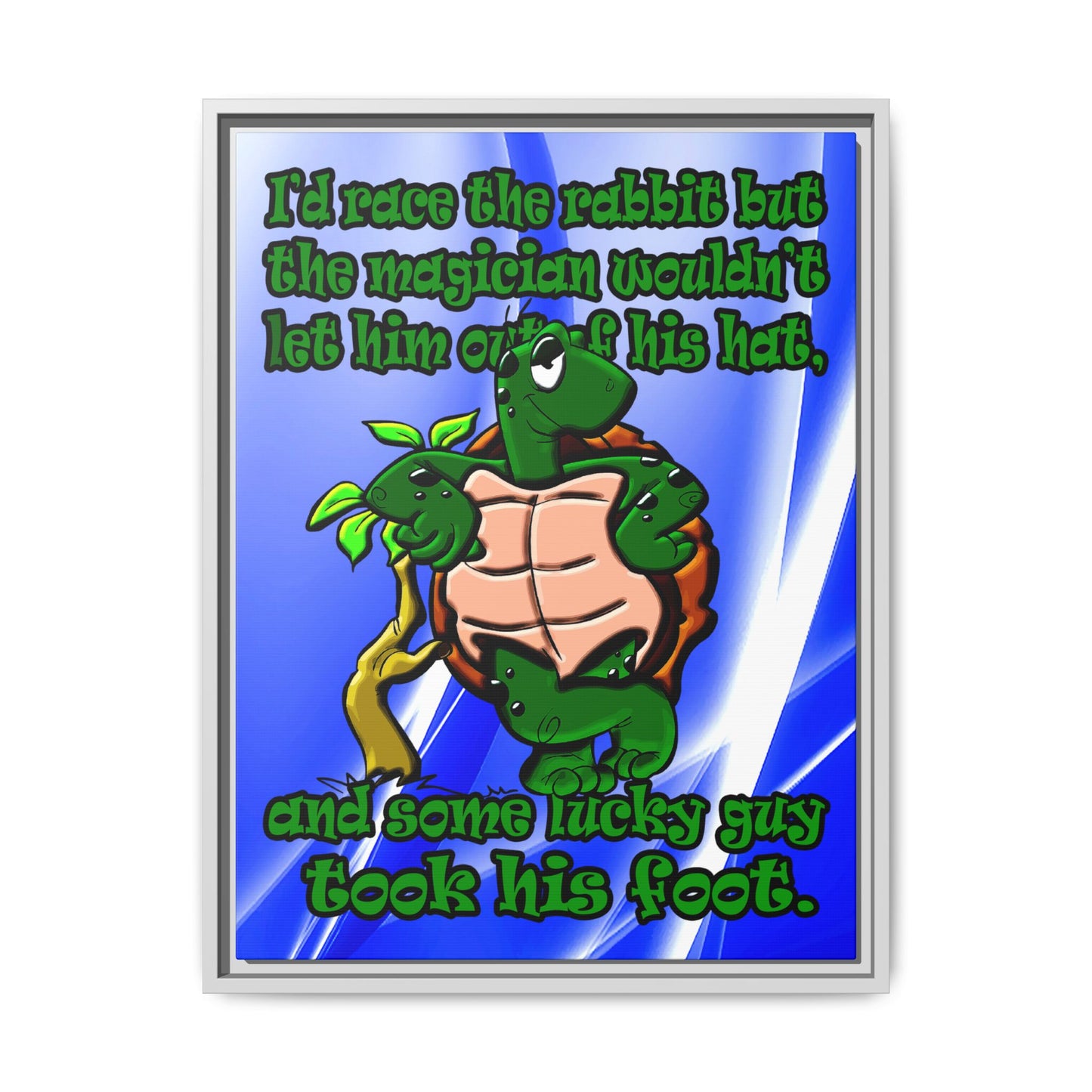 turtle race - framed canvas art (blue-white wave)