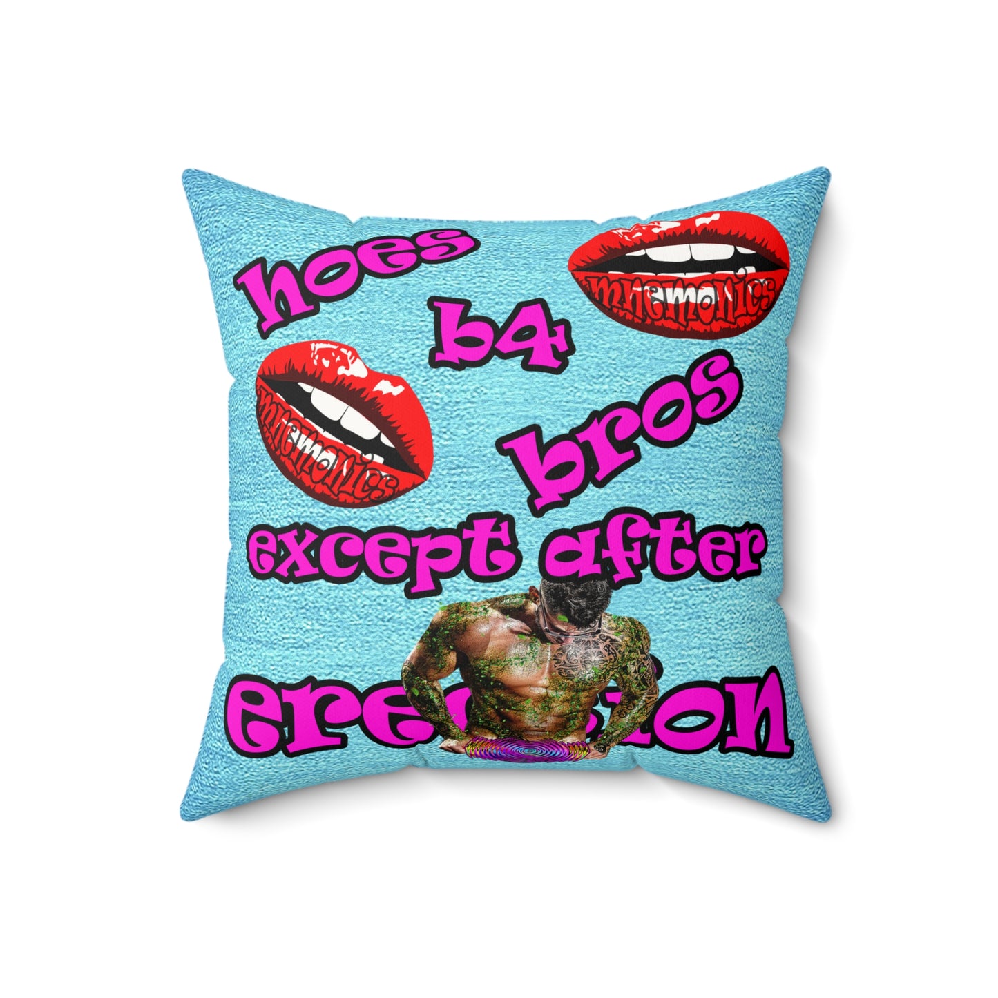 hoes b4 bros - Faux Suede Square Pillow - (faded blue)
