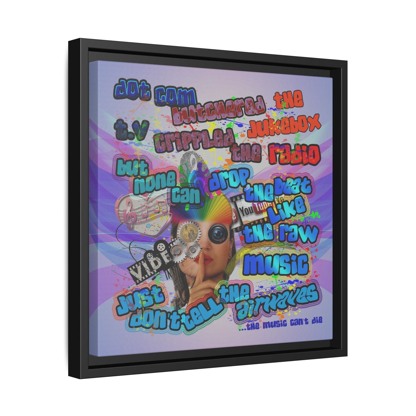 drop the beat - framed canvas art (light blue-pink wave)