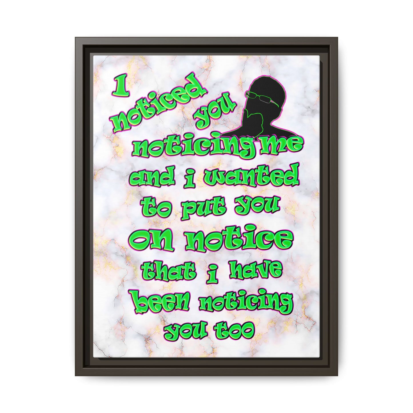 noticed you noticing - framed canvas art (white marble)