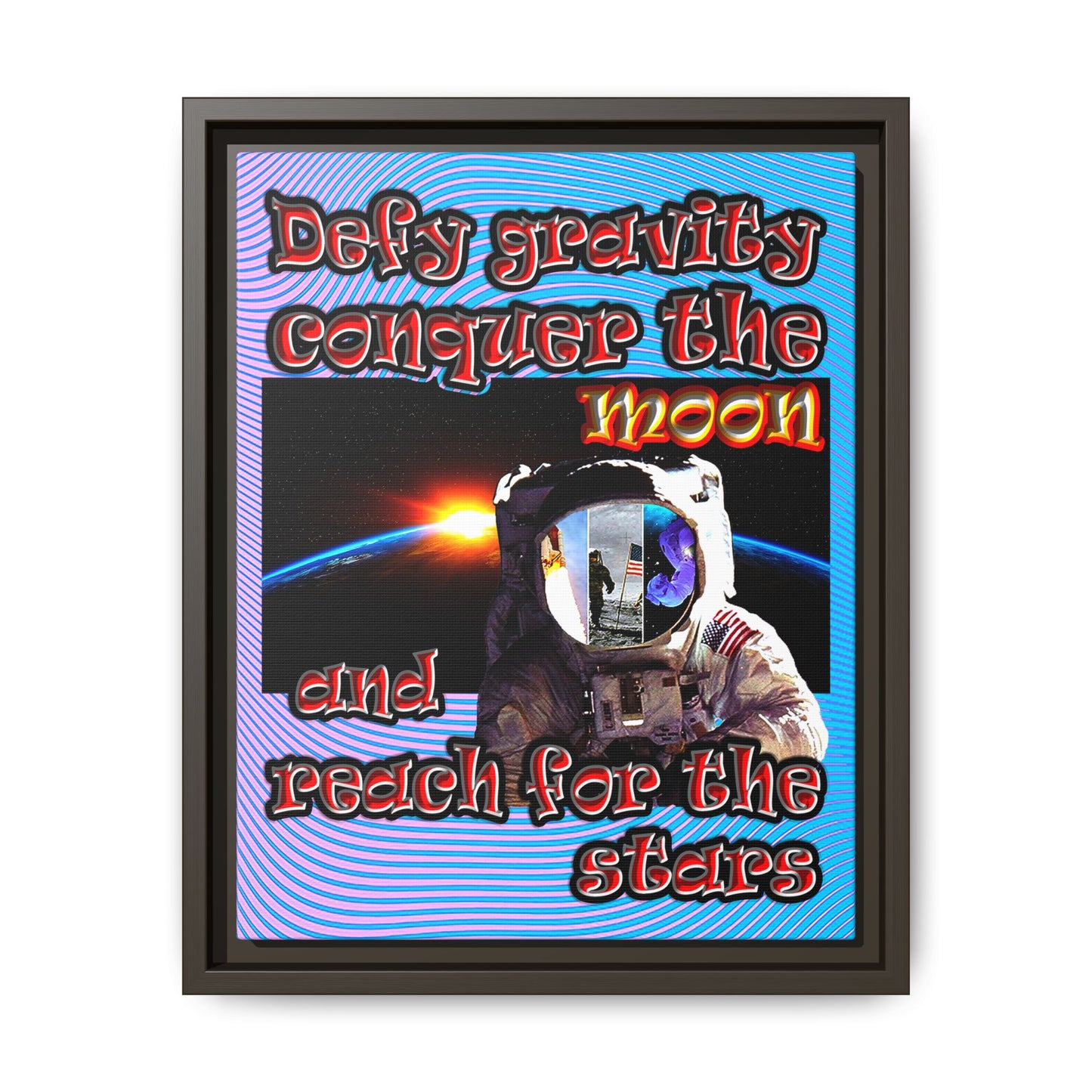 defy conquer reach - framed canvas art (light blue-purple wave)