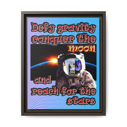 defy conquer reach - framed canvas art (light blue-purple wave)