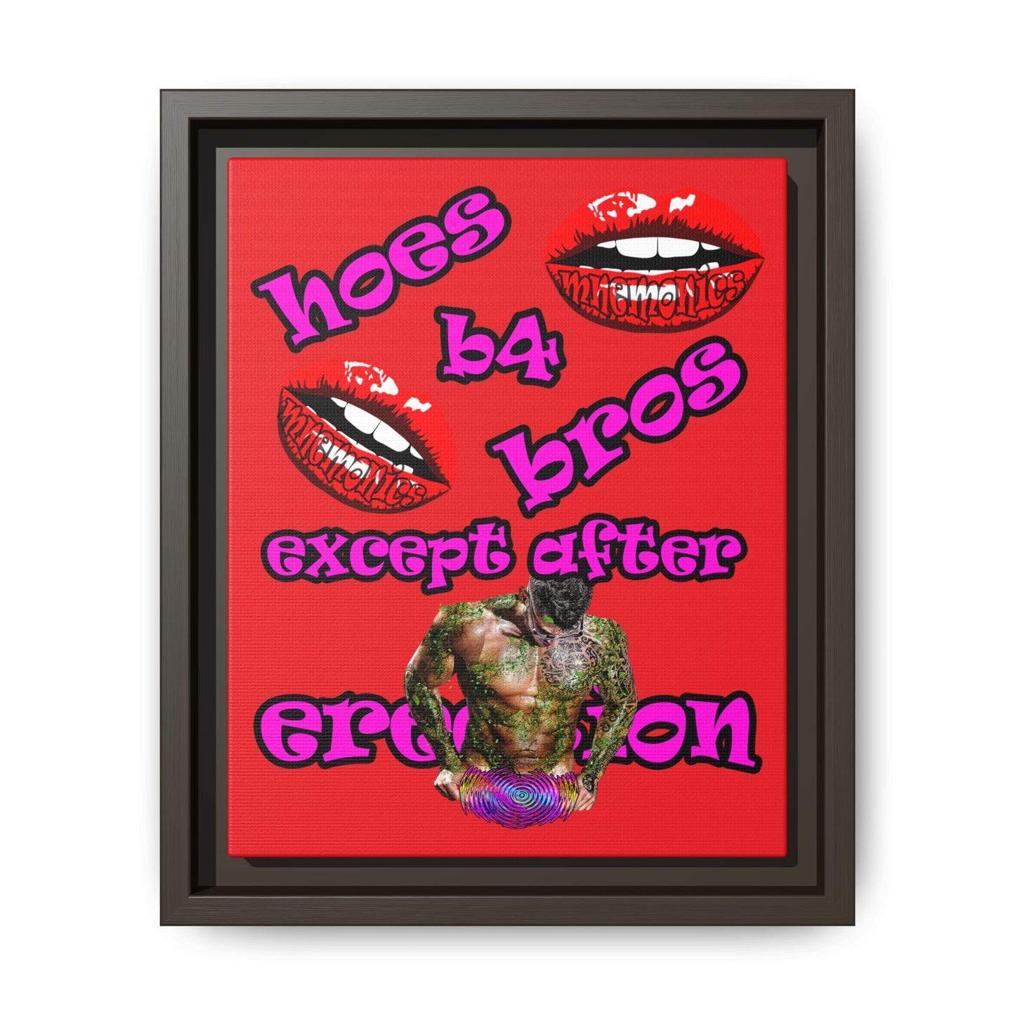 hoes b4 bros - framed canvas art (red)