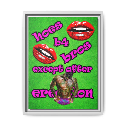 hoes b4 bros - framed canvas art (green turf)