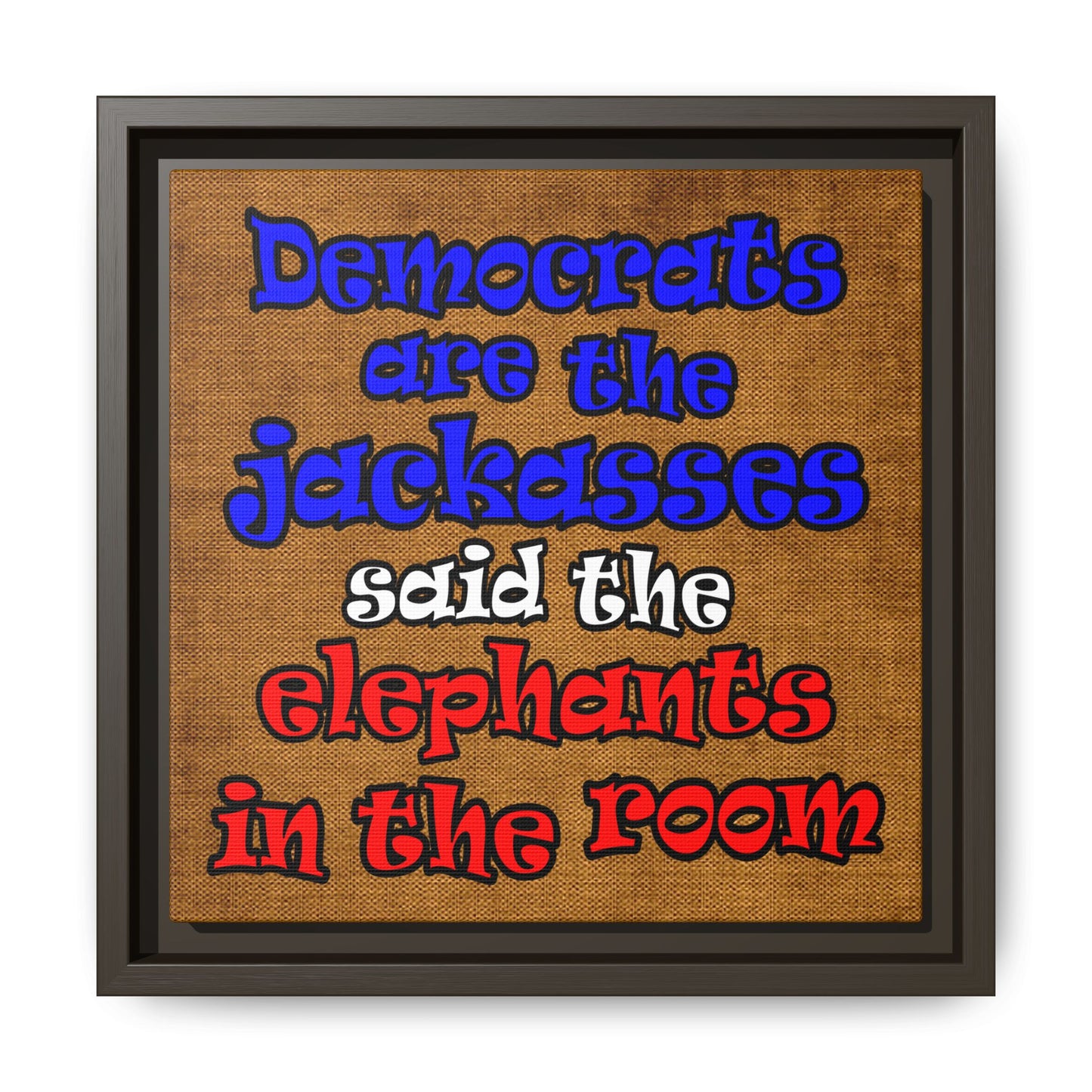 donkeys and elephants - framed canvas art (brown papyrus)