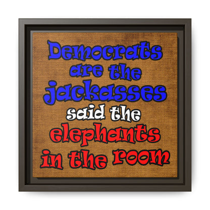 donkeys and elephants - framed canvas art (brown papyrus)