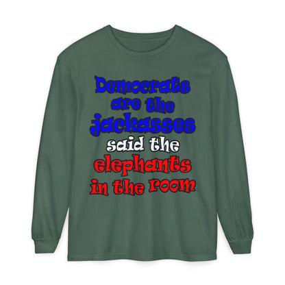 donkeys and elephants - Unisex Garment-dyed Long Sleeve T-Shirt