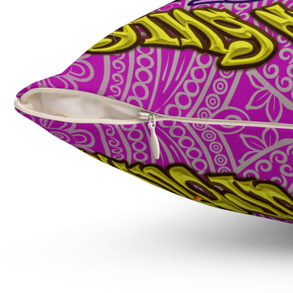 the bum's shit - Spun Polyester Square Pillow - (pink swirl)