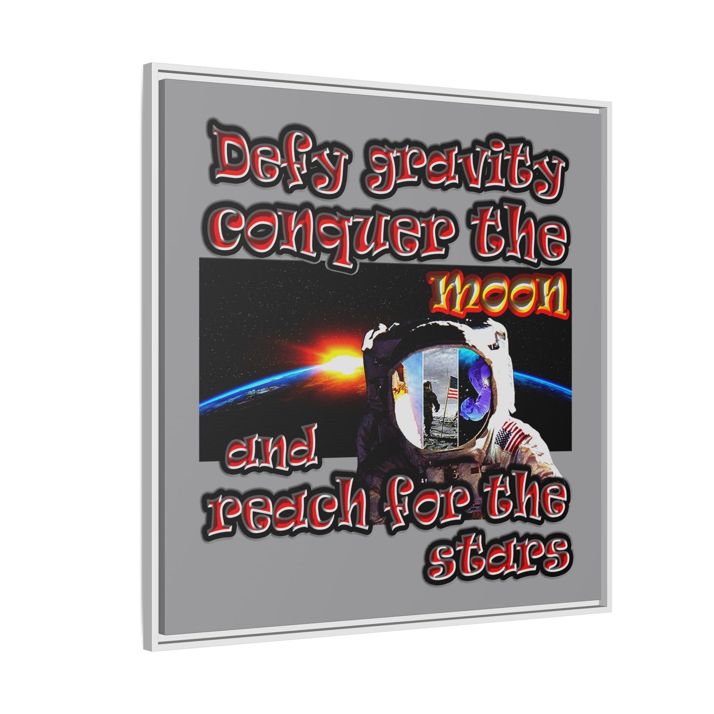 defy conquer reach - framed canvas art (grey)