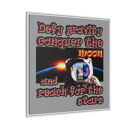 defy conquer reach - framed canvas art (grey)