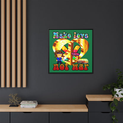 love peace - framed canvas art (dark green)