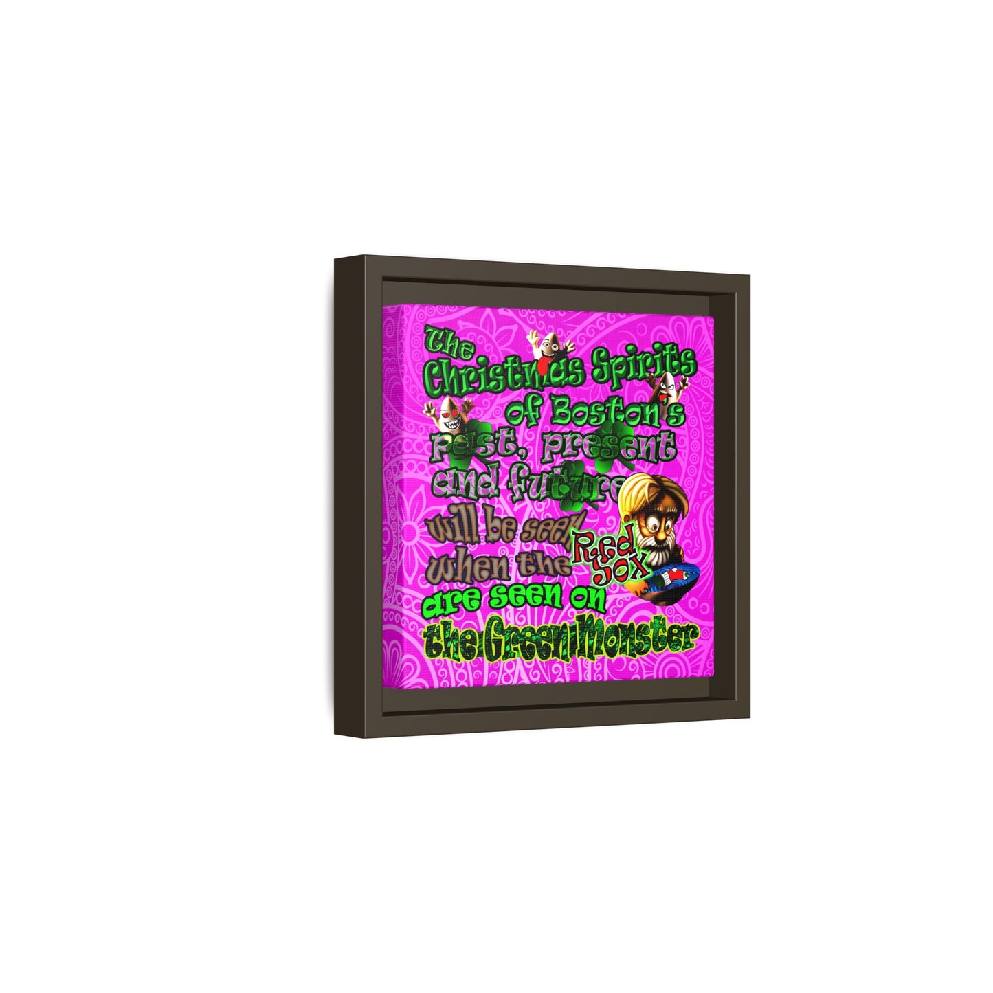 christmas spirits of boston - framed canvas art (pink swirl)