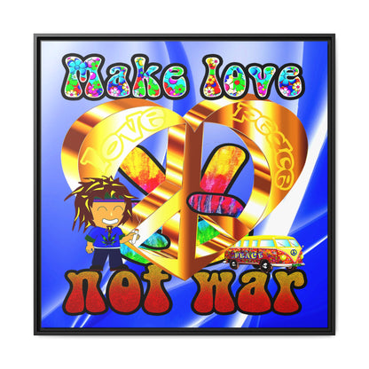 love peace - framed canvas art (blue-white wave)