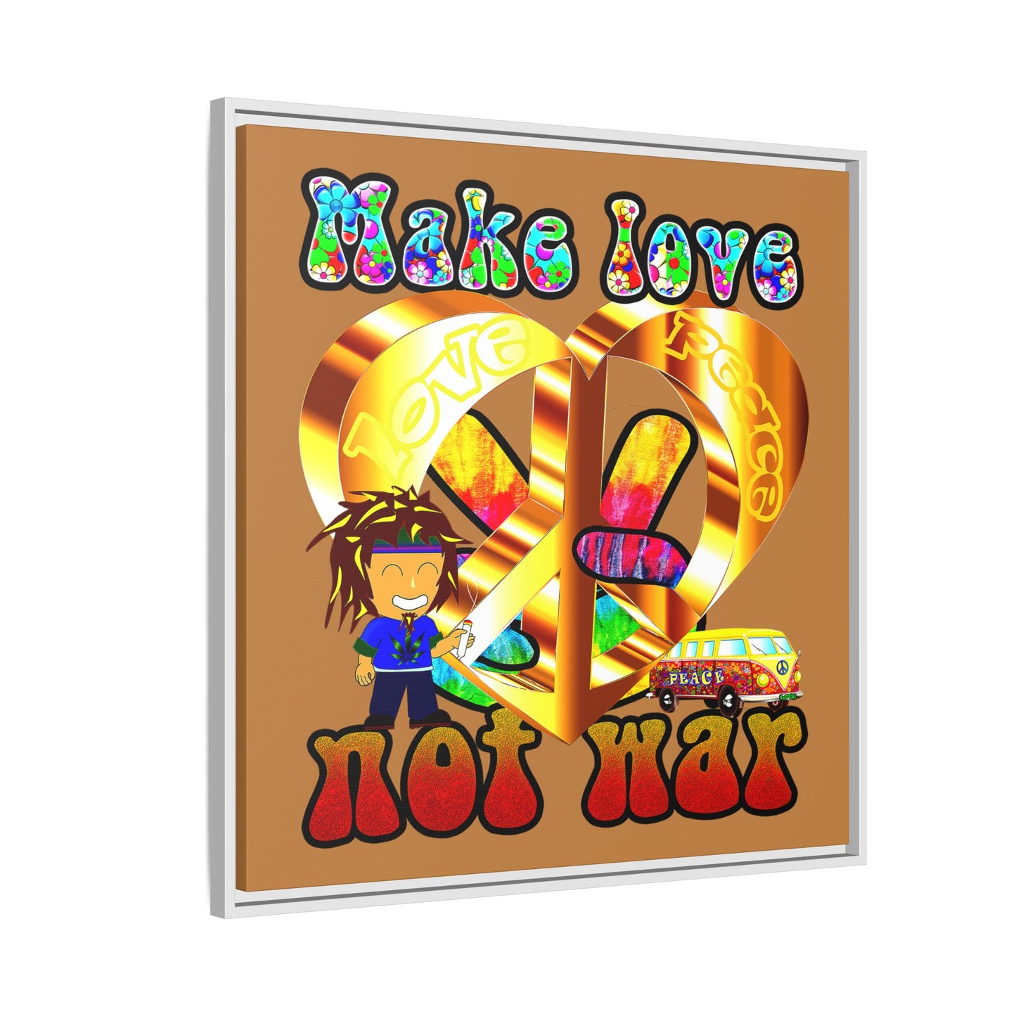 love peace - framed canvas art (light brown)