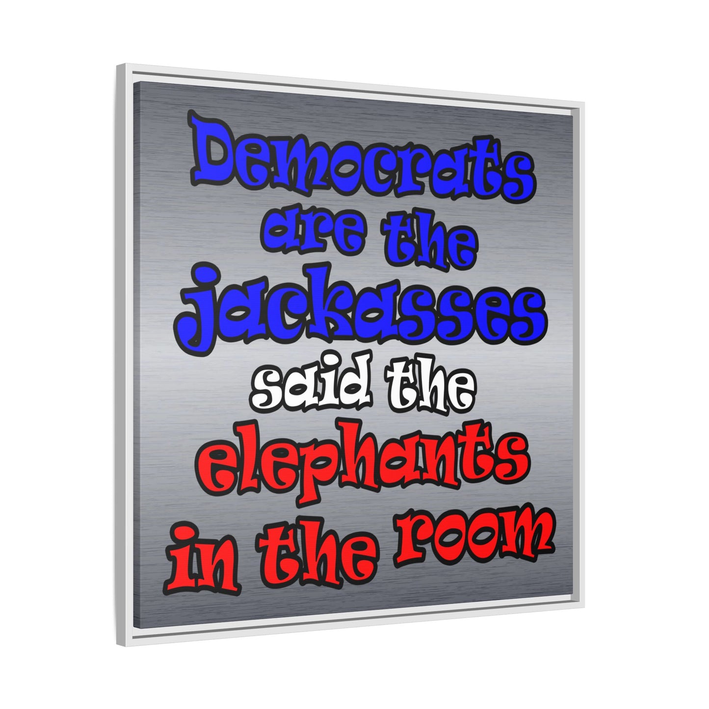donkeys and elephants - framed canvas art (brushed nickel)