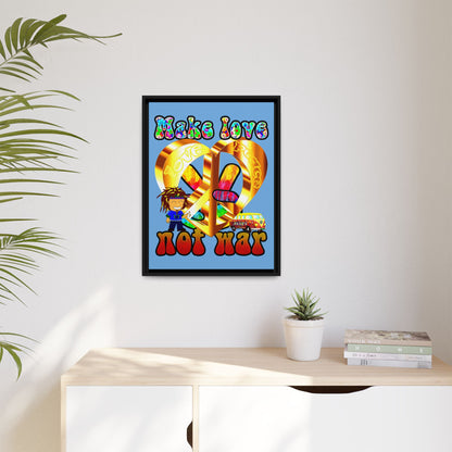 love peace - framed canvas art (light blue)