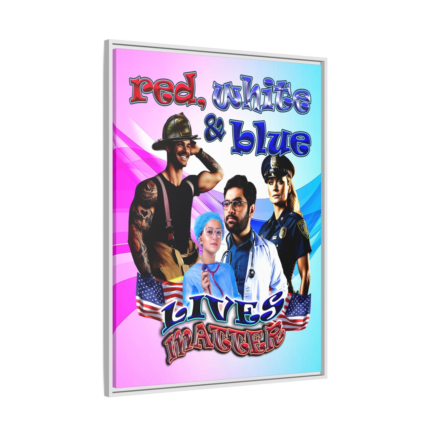 rw&b lives matter - framed canvas art (light blue-pink wave)