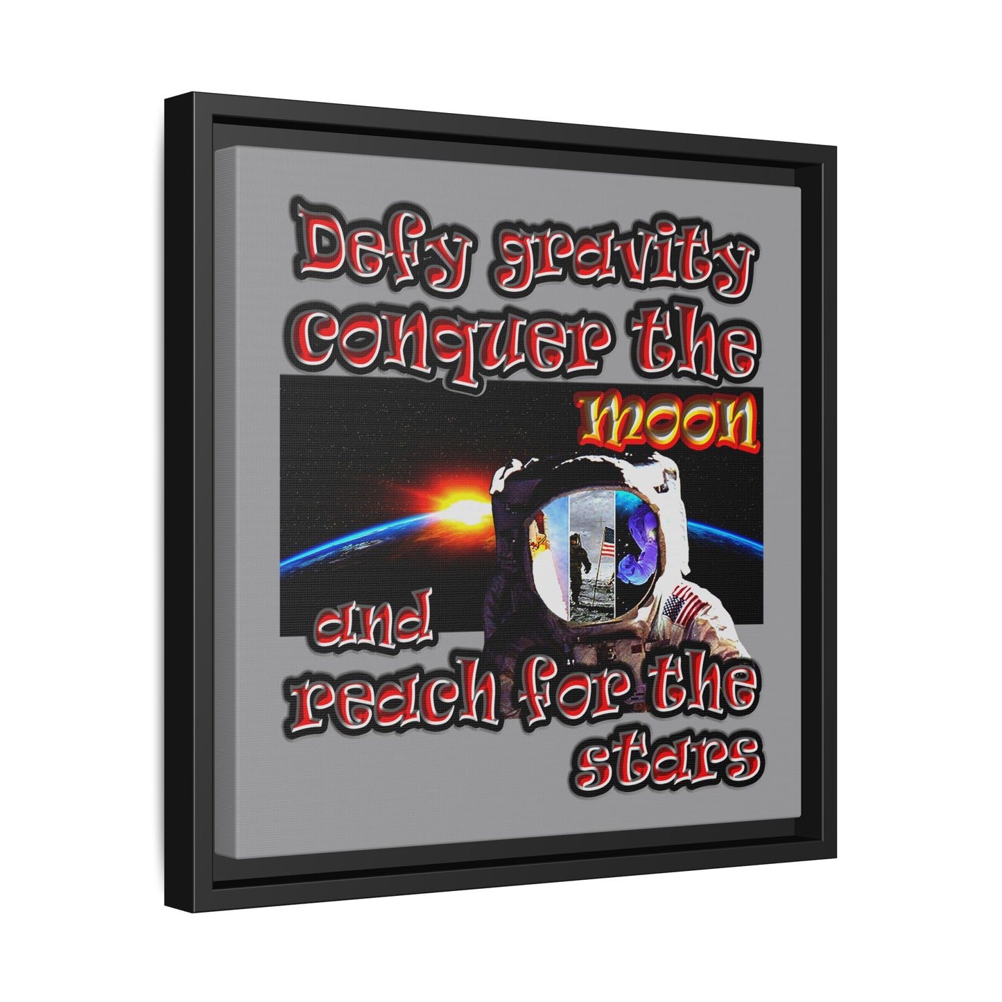 defy conquer reach - framed canvas art (grey)