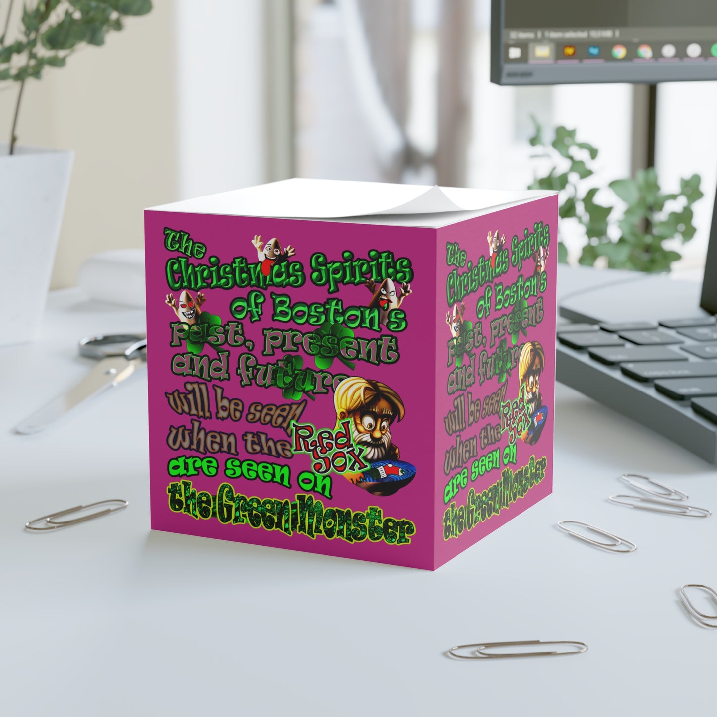 christmas spirits of boston - note cube (pink)