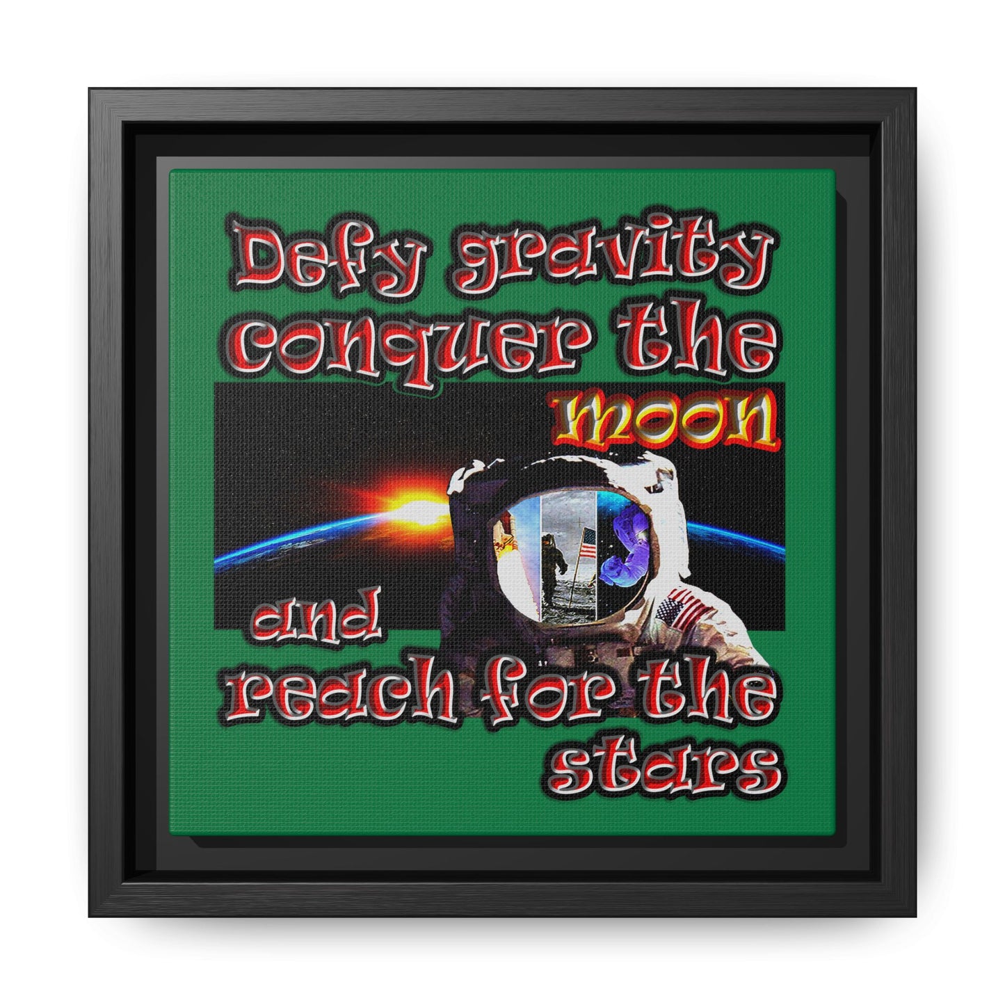 defy conquer reach - framed canvas art (dark green)