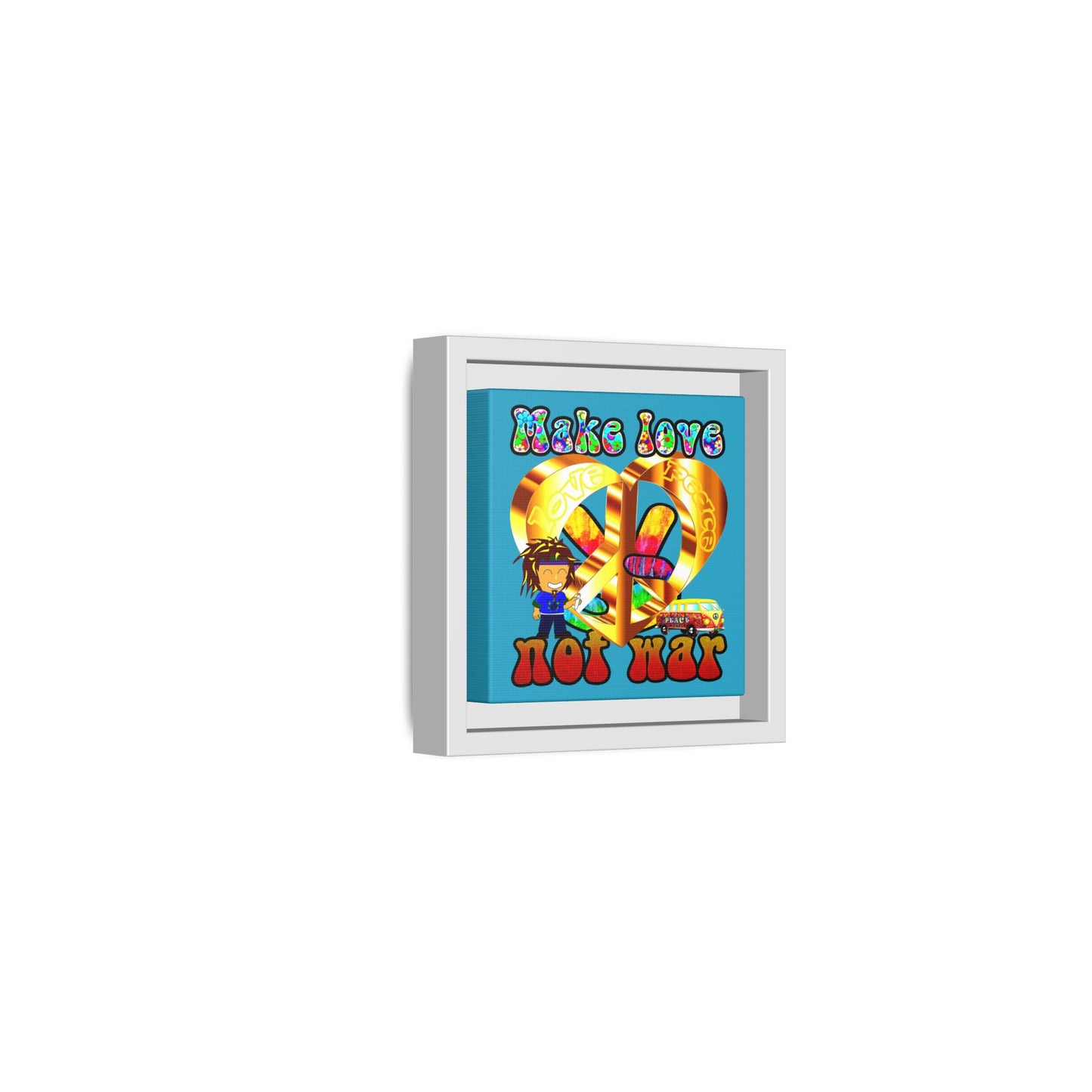 love peace - framed canvas art (turquoise)