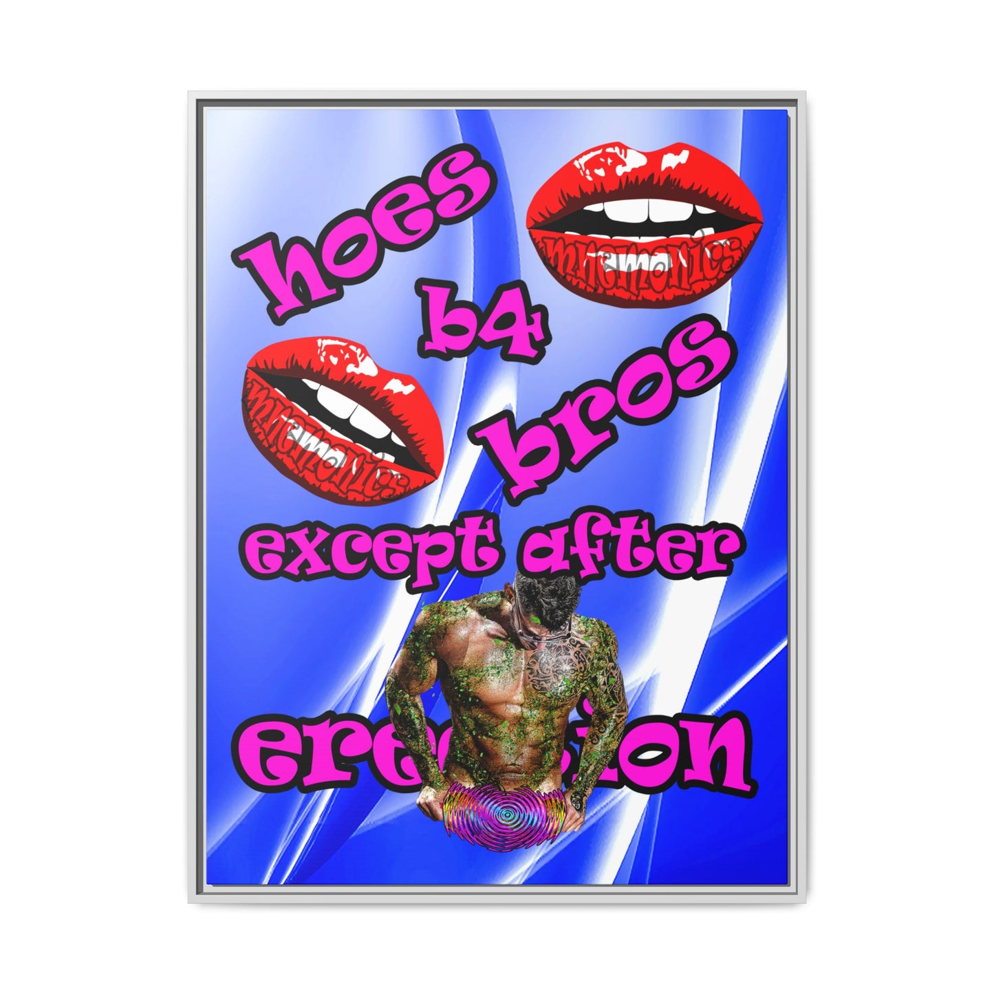 hoes b4 bros - framed canvas art (blue-white wave)