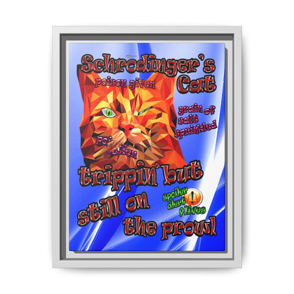 schrodinger's cat - framed canvas art (blue-white wave)