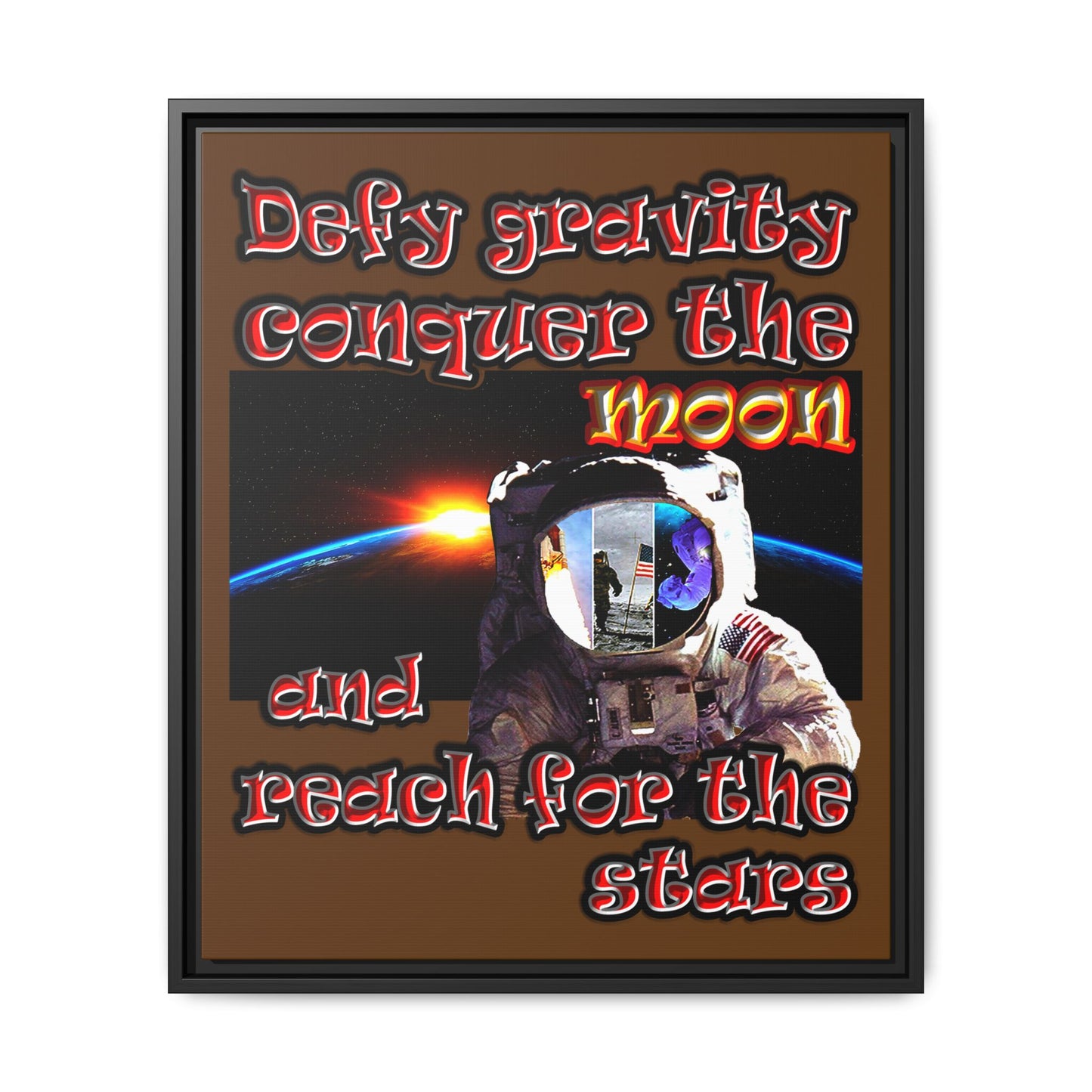 defy conquer reach - framed canvas art (brown)