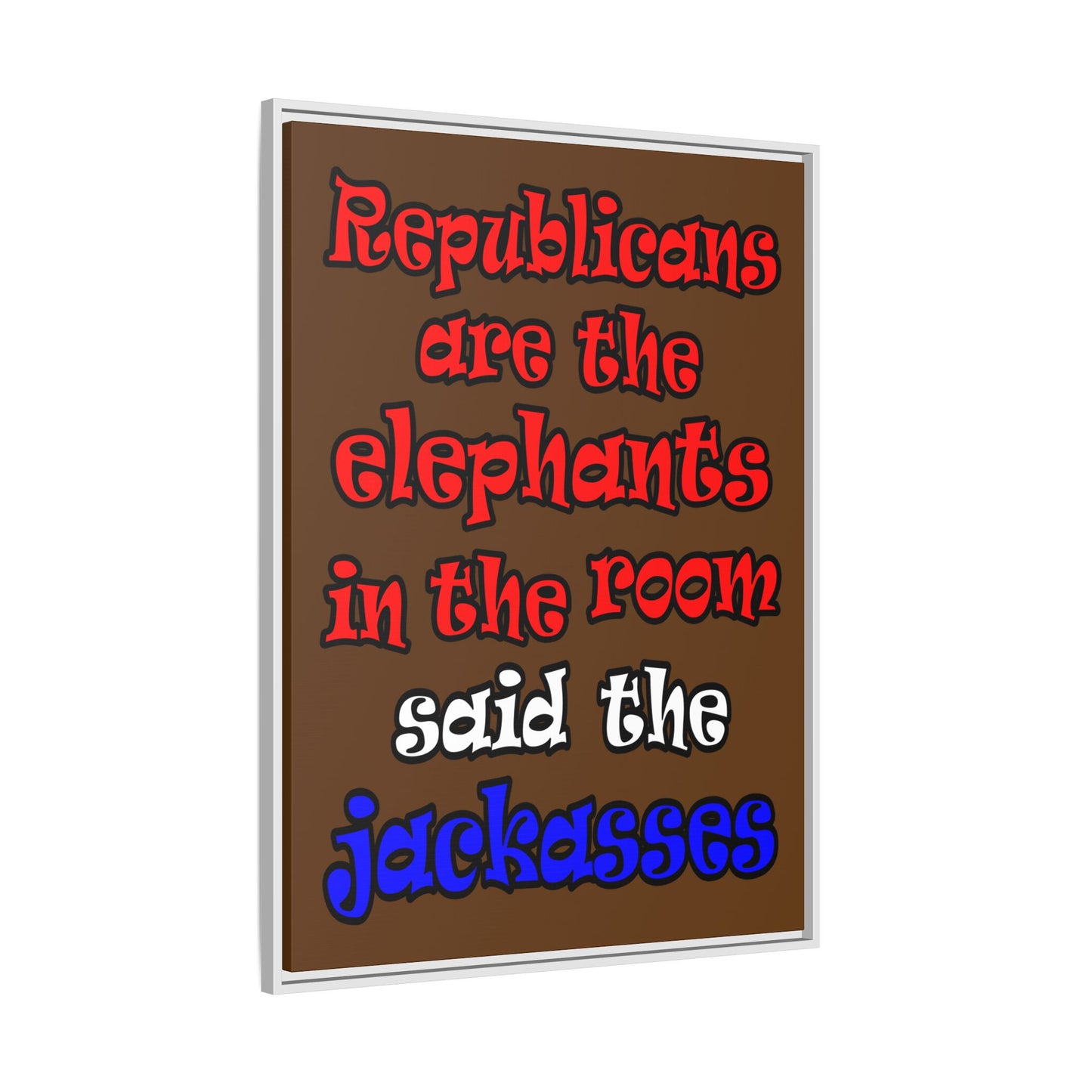donkeys and elephants - framed canvas art (brown)