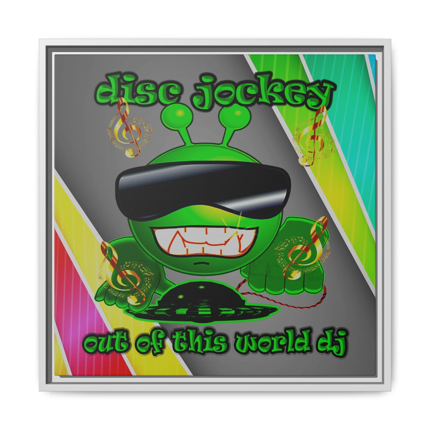disc jockey - framed canvas art (rainbow split)