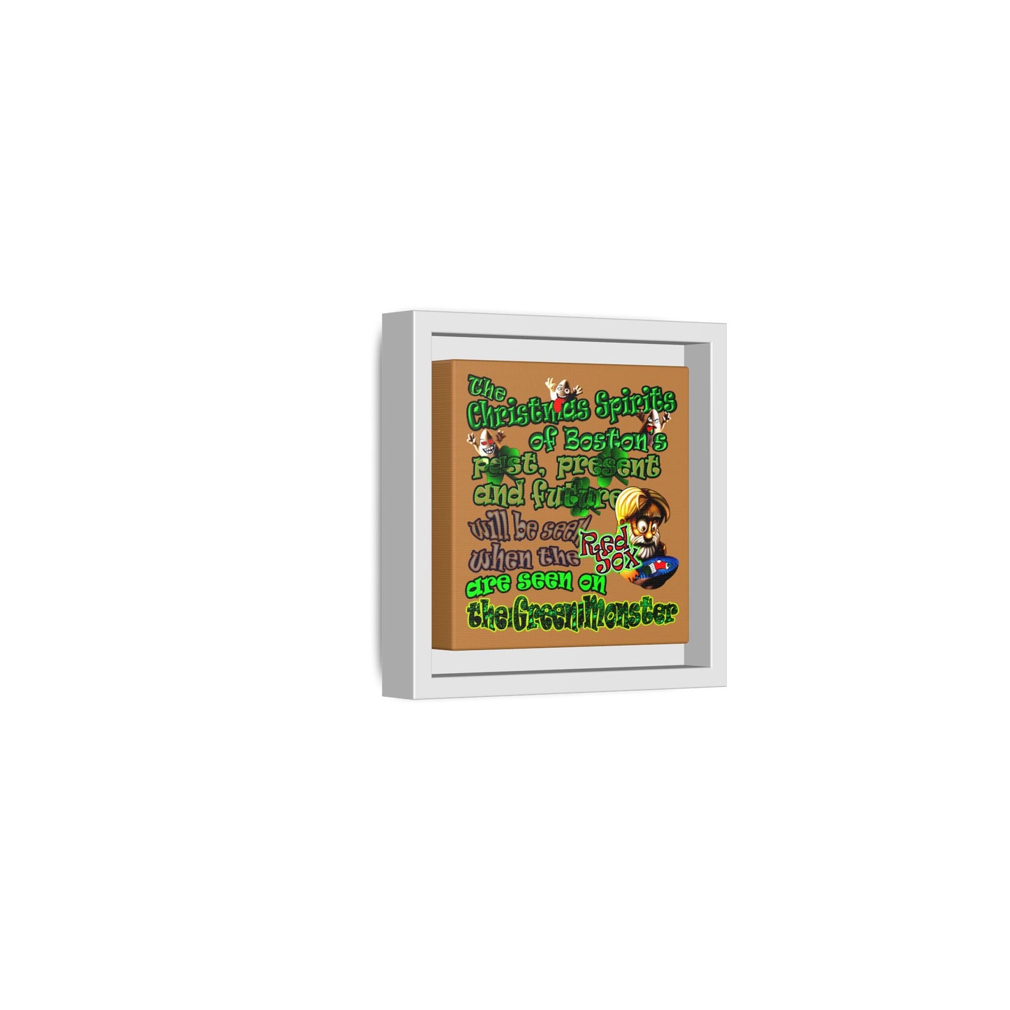 christmas spirits of boston - framed canvas art (light brown)
