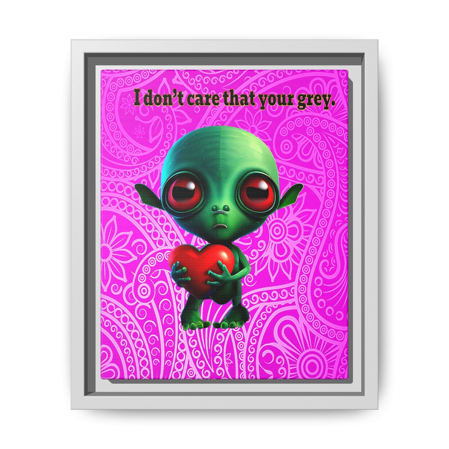 I don't care that your grey - framed canvas art (pink swirl)