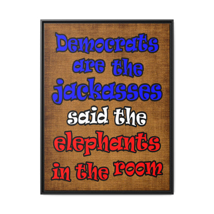 donkeys and elephants - framed canvas art (brown papyrus)