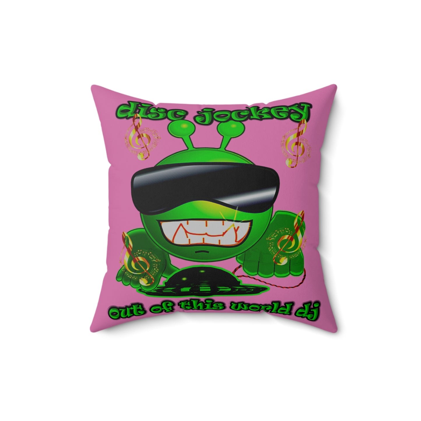 disc jockey - Spun Polyester Square Pillow - (light pink)
