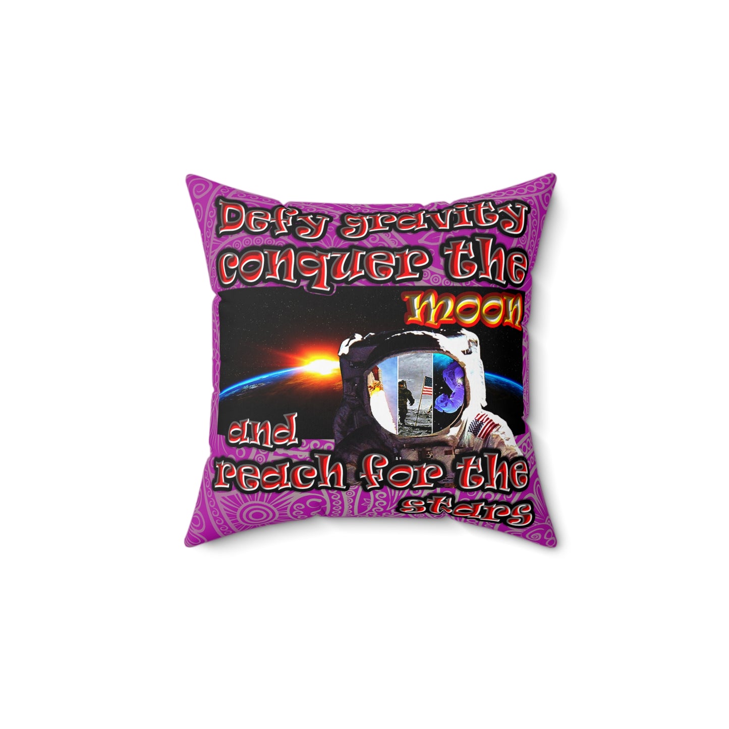 defy conquer reach - Spun Polyester Square Pillow - (pink swirl)
