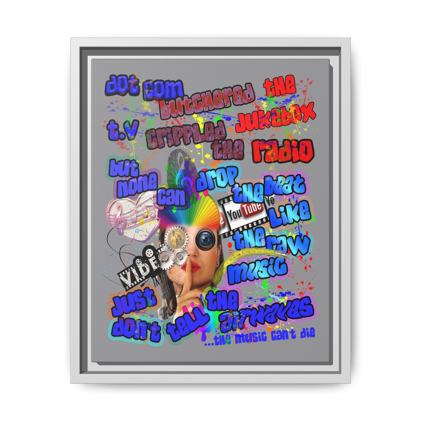 drop the beat - framed canvas art (grey)