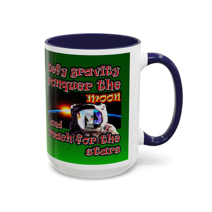 defy conquer reach - Accent Mug (logo green)