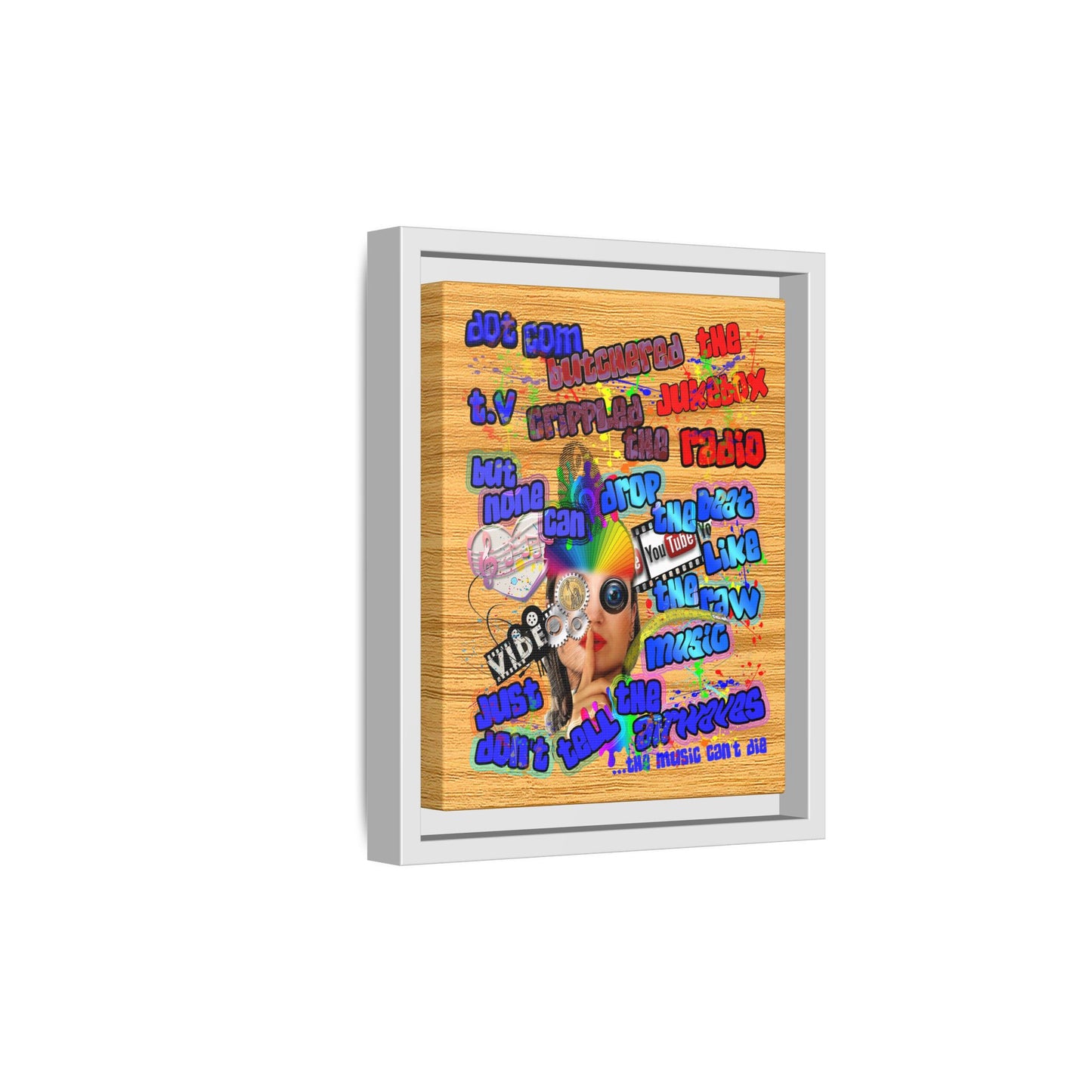 drop the beat - framed canvas art (butterscotch wood finish)